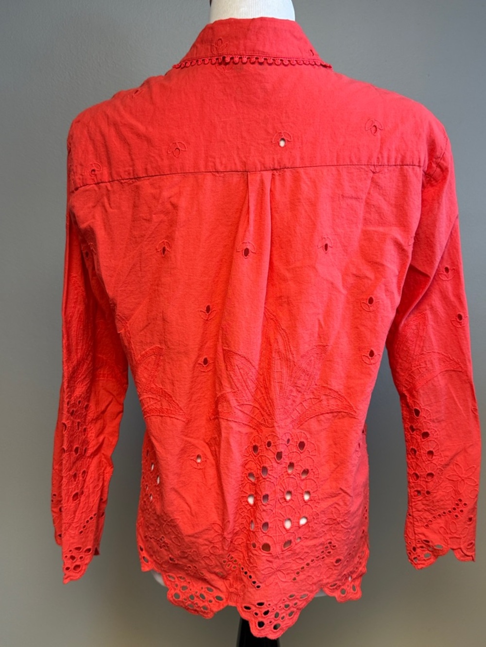 Cynthia Rowley Red Eyelet Button Down Shirt Cotton XS - Picture 4 of 6